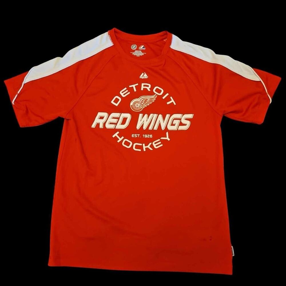 Detroit Red wings majestic NHL‎ RED MESH HOCKEY T SHIRT MENS sz M GREAT